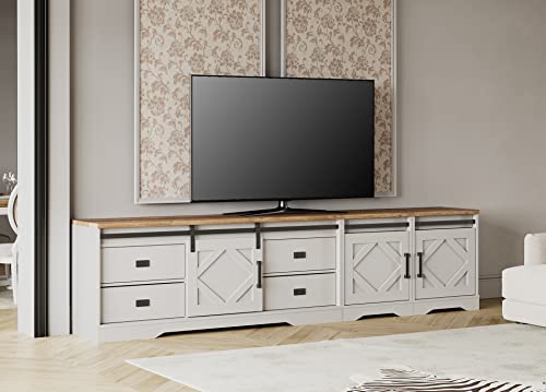 Wampat Farmhouse Tv Stand For Up To 110" Tvs Wood Tv Cabinet With Drawers And Adjustable Shelf For Living Room, Cream White #TOP2