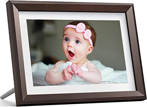 Dragon Touch Digital Picture Frame WiFi 10 inch IPS Touch Screen Digital Photo Frame Display, 32GB Storage, Auto-Rotate, Share Photos via App, Email, Cloud, Classic 10 Brown, PUUDUU by Dragon Touch - Used condition - US$51.08