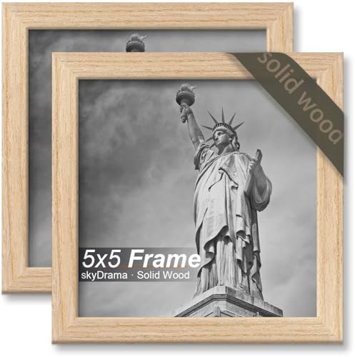 skyDrama Solid Wood 5x5 Picture Frame with Natural Wood Grain 2 Packs