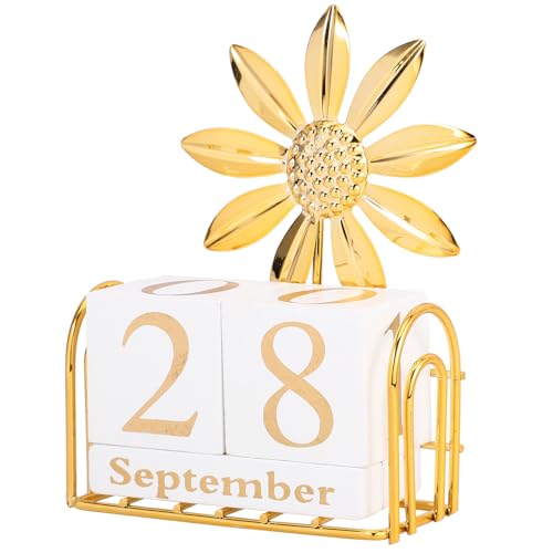 SUPVOX Calendário de blocos de madeira para mesa de trabalho diário, calendário perpétuo, blocos de