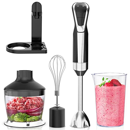 Immersion Blender 4 In 1 With Led Display 8 Speed Hand Blender ,Powerful 800W,Stainless Steel Blades ,With Whisk,600Ml Beaker And 500Ml Chopper,Storage Bracket (1.5M-Cable)Bpa Free #TOP19