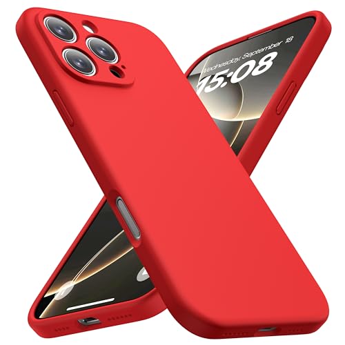 CellEver Heavy-Duty Silicone Case for iPhone 16 Pro [Camera Protection] [Anti-Oil Coating] Military Drop Protection, Soft Scratch-Free Interior, Bright Red