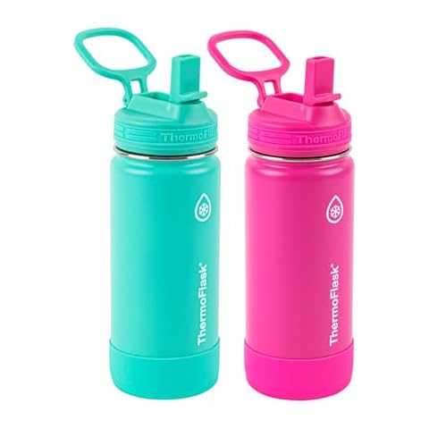 ThermoFlask Stainless Steel Kids Water Bottles with Straw Lid Cover