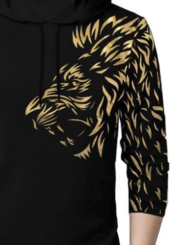 Image of Mens Hooded Lion Printed Tshirt with Mask