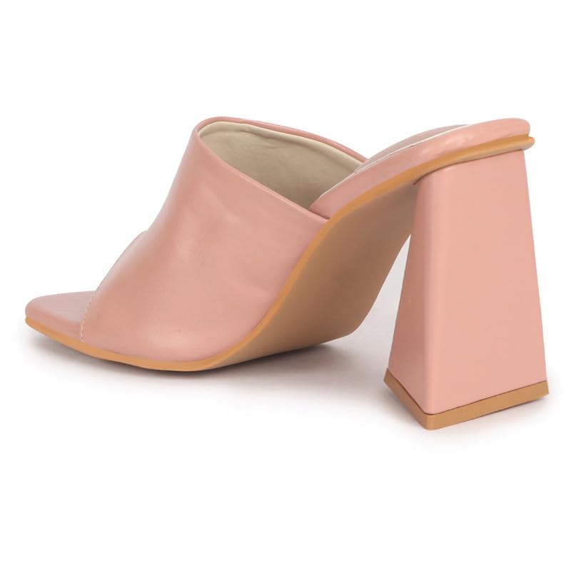 Image of FAUSTO Women Open Square Toe Cone Block Heel Formal Slip On Sandals with Wide Vamp Strap | Elegant Slip-On 4 Inch Heel Sandals For Office, Work, Party