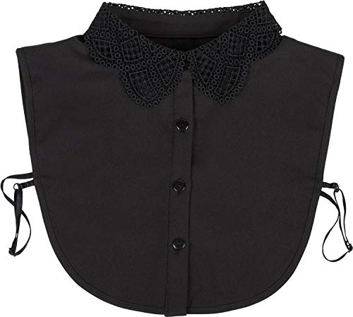 styleBREAKER cuello de blusa de mujer con óptica de encaje de ganchillo y tapeta de botones, cuello para blusas y jerséis 08020006, color:Negro