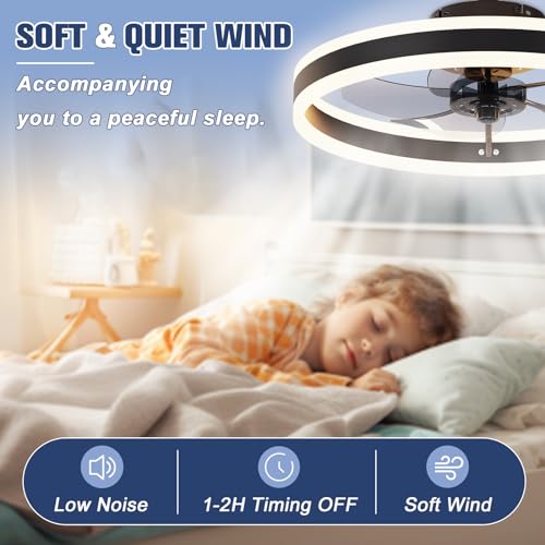 image for VOLISUN Low Profile Ceiling Fans with Lights and Remote, 19.7in Flush 