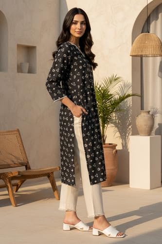 Image of W for Woman Geometric Printed Lace Pure Cotton Straight Kurta