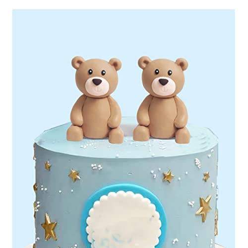 Teddy Bear Cake Topper Blue Ball Cake Decor For Boy (2Bears) #TOP14
