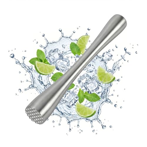 Edelstahl Cocktail Stößel, Barstößel Stampfer, Cocktail Muddler für Mojito und Andere Fruchtgetränke, Ice Crusher für hohe Gläser, Professioneller Saft & Limetten Mixer Silber, 26cm