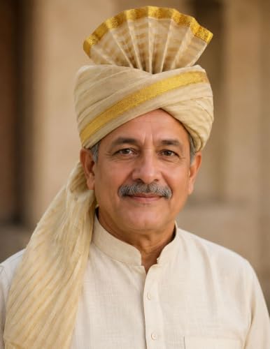 Image of BookMyCostume Traditional Rajasthani Safa & Barati Pagdi Collection - Pre-Stitched Ethnic Turbans, Bandhani /Leheriya Headwear For Weddings, Cultural Folk Dance & Festival Pagdi for Adults