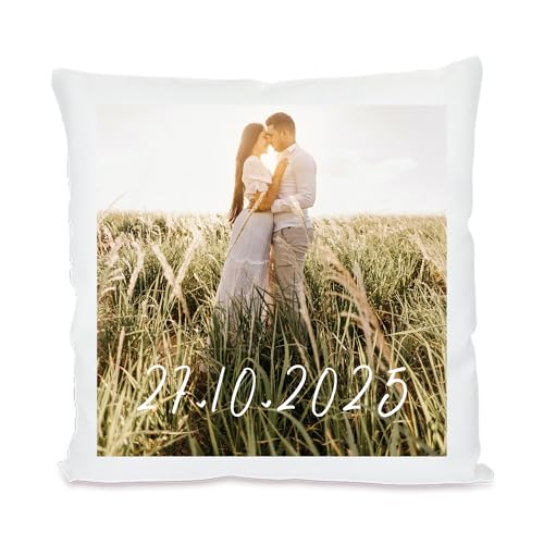 Generisch Personalisiertes Foto Kissen 40×40 cm Kissen mit eigenem Bild & Datum Bezug oder mit Füllung Geschenk für Paare Hochzeit & Jahrestag