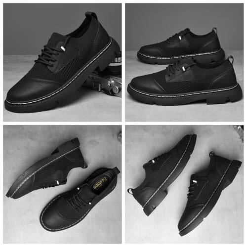 Men's Casual Shoes - Leather & Mesh Comfortable Fit, Breathable Fabric with Durable Rubber Sole for Everyday Wear Pull-Tab Lace-Up Design4