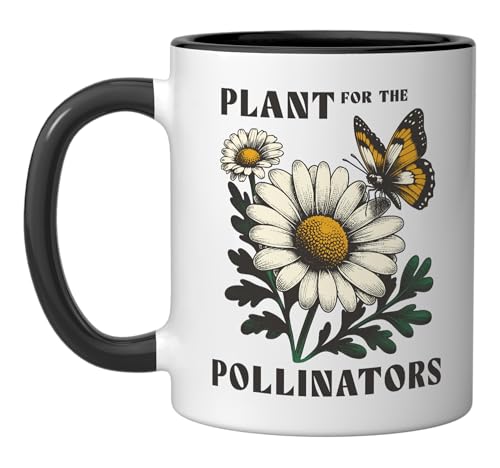 Native Plant for Pollinators Conservation Butterfly Garden Ceramic Mug, Black/White