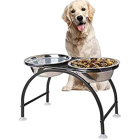 Elevated Dog Bowls Iron Stand Raised Pet Dog Feeder, 2 Removable Reusable Dog Bowls Stainless Steel Food and Water with Stand for Dogs.(M(for Medium)) Cover