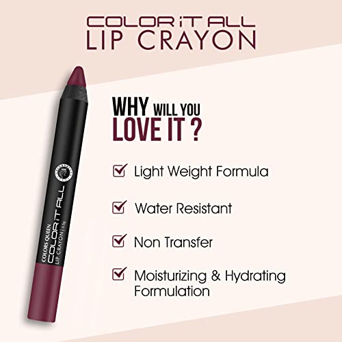 Image of Colors Queen Color It All Long Lasting Pack of 3 & Get 1 Free Crayon Lipstick Combo | Up to 18 Hours Stay | Matte Finish | Water, Smudge Proof (Peach Love, Pink Rose, Murphy Wine & Rusty Nude,3.5g)
