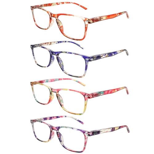 ZONLON 4er-Pack Lesebrille für Damen Modebrille Lesehilfe mit Federscharniere Blaulichtfilter Brillen Leicht und Bequem (4 Mehrfarbig-5, 3, x)