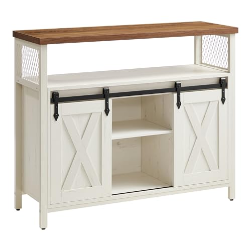 VASAGLE Sideboard, Küchenschrank, Aufbewahrungsschrank, mit 2 Schiebetüren, 33 x 100 x 80 cm, verstellbare Ablagen, für Wohnzimmer, wolkenweiß-honigbraun LSC092W01