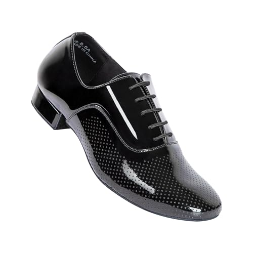 Image of Linodes Breathable Men Latin Dance Shoe Lace Up Leather Sole Waltz Shoe | Breathable Upper, Leather with air holes, Lace up, Cushioned insole, Anti-slip suede sole, 1 inch heel, Lightweight, Durable