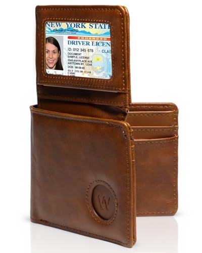 AVEELULU Leather Wallet Gift for Men with AirTag Holder & SIM Card Slots, RFID Blocking Bifold, 10 Card + 2 ID Pockets, Durable Everyday Carry (Brown)