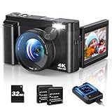 Bifevsr 4K Digital Camera for Photography Autofocus, 48MP Vlogging With Flash Anti-Shake, 3'' 180 Flip Screen Compact Travel 16X Zoom for Teens With 32G Card, Battery Charger