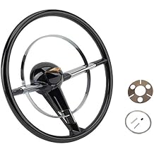 Speedway Motors 15 Inch Steering Wheel and Adapter Plate, Fits 1955-56 Chevy, 3-Spoke Design with Black and Chrome Finish Replaces Original 18 Inch Steering Wheel