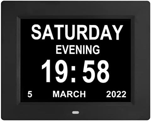 Digital Calendar Day Clock with 8 Inch Display Screen, Digital Clock with Date and Day for Elderly, Auto Dimming/ 8 Alarms Clock, Dementia Clock for Vision Impaired, Seniors, Memory Loss, Black