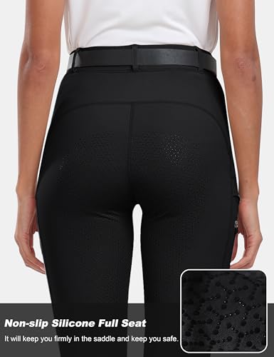 MoFiz Women\'s Silicone Full Seat Horse Riding Pants Zipper Pockets Equestrian Breeches Riding Tights Black S