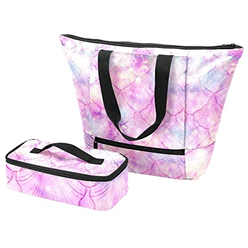 Sacs isolants de voyage motif sirène rose avec grand sac fourre-tout thermique