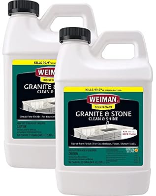 Weiman Disinfecting Granite and Stone Countertop Cleaner and Polish - Safely Cleans & Shines Marble, Quartz Quartzite Slate, Limestone, Corian, Laminate Tile, 64 Oz, 2 Pack