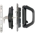 TELITC Patio Sliding Door Handle Set with Mortise Lock, Suitable for Sliding Glass Patio Door Thickness from 1.5in to 2in, 4-15/16" Screw Holes, Need to Drill, Reversible Design, Keyed, Black