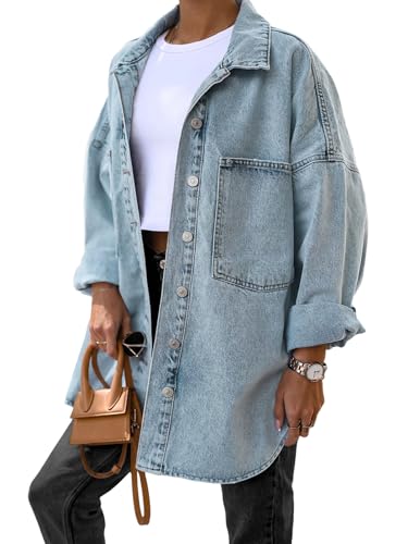Saodimallsu Women's Oversized Denim Jackets Casual Button Down Long Boyfriend Jean Coats with Pockets3