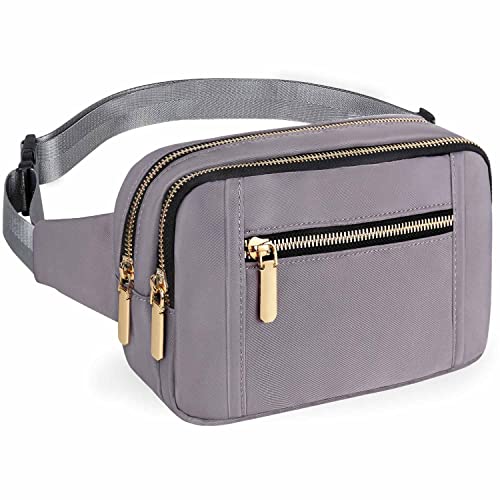 Fanny Packs for Women Men, Fashion Waist Pack Belt Bags for Teen Girls with Multi-Pockets Adjustable Belts, Cute Fanny Pack Bum Bag for Disney Travel Hiking Cycling Running, Gray Fanny Pack, Small