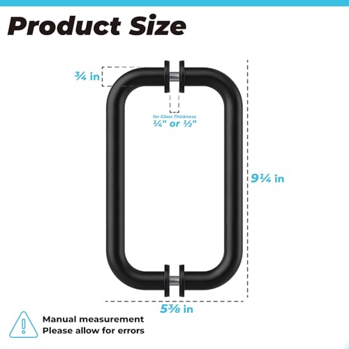 PalpitateC 8" Glass Shower Door Handle Replacement for 1/4" to 1/2" Thickness Glass Frameless Shower Doors, Matte Black with 304 Stainless Steel Back to Back Glass Door Pull Handle by PalpitateC - Image 2