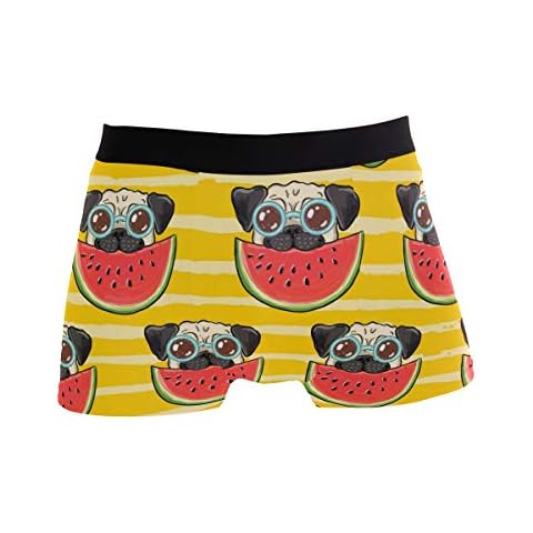 ALARGE Men's Boxer Briefs, Funny Pug Dog Watermelon Short Underwear Soft Stretch Underpants for Men Boys S-XL Cover