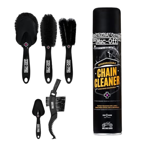 Muc-Off Motorcycle Chain Cleaner + 5x Bike Brush Kit | Motorcycle Chain Degreaser Cleaner with Chain Cleaning Brush Set | Instant Grease Cutting Formula | Easy to Use