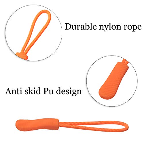 20 Pcs Nylon Cord Extension Zipper Pulls - Orange for Backpacks, Luggage, Jackets, Purses, Handbags