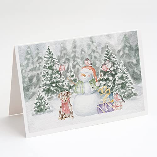 Caroline's Treasures CK8049GCA7P Dachshund Dappled Snowman and Christmas Presents Greeting Cards and Envelopes Pack of 8 Blank Cards with Envelopes Whimsical A7 Size 5x7 Blank Note Cards