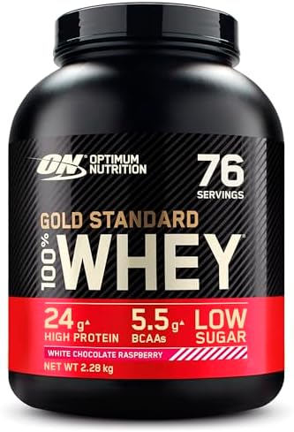 Optimum Nutrition Gold Standard 100% Whey Proteinpulver,2.28 kg | White Chocolate Raspberry,76 Portionen,24 g Protein,Schnell Verdauliches Isolat,Unterstützt Muskelwachstum und Reg