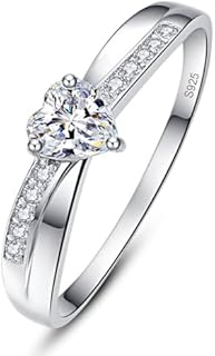 Promise Ring for Her, 925 Sterling Silver Heart Cut Cubic Zirconia or Sapphire, Purity