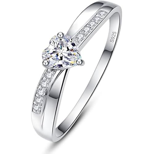 Promise Ring for Her, 925 Sterling Silver Heart Cut Cubic Zirconia or Sapphire, Purity Eternity Ring for Engagement, Wedding or Anniversary, Size 5–10