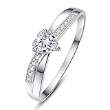 AVECON 925 Sterling Silver Heart Promise Ring for Her Solitaire CZ Engagement Wedding Eternity Anniversary Ring for Women Size 7