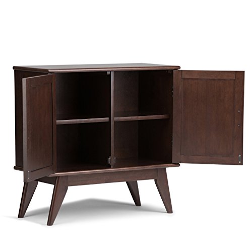 Simpli Home Draper SOLID WOOD 32 inch Wide Mid Century Modern Low Storage Cabinet in Medium Auburn Brown, with 2 Doors, 2 Adjustable Shelves - Thumbnail 2