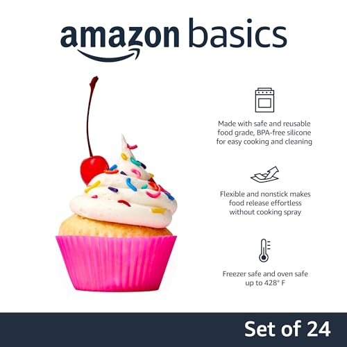 Amazon Basics Reusable Non-Stick Silicone Baking Cups, BPA Free, Dishwasher Safe, Easy to Remove, Food Grade, Oven Safe, 2.9 x 2.9 x 1.3 in (LxWxH), Multicolor, 24-Pack by Amazon Basics - Image 2