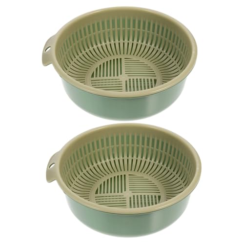 LEDMOMO 2個 キッチン用二段式プラスチック水切りバスケット 大容量野菜果物用排水かご 丸型シンプルデザイン 便利なダブルレイヤーストレ