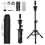AIMEI Wig Stand Tripod Mannequin Head Stand, Adjustable 360° Rotation Wig Tripod Stand with Practice Tools for Cosmetology Hairdressing Training (14.25-24.8 Inch)