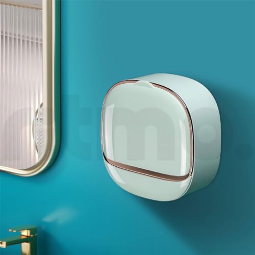 Image of Ritmo Space Saving Wall Mounted Soap Box with Drain and Waterproof Flip Lid (Mint Green)