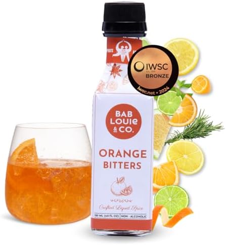 Bab Louie & Co. Orange Bitters for Cocktails, Non Alcoholic Award Winning Bitters (120ml/4 Fl. Oz), Perfect for Old Fashioned Mix, Whiskey Sour Mix, Fresh Citrus Notes, Made with Natural Herbs