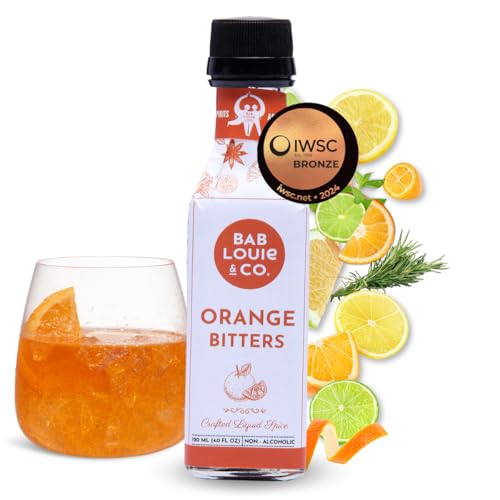 Bab Louie & Co. Orange Bitters for Cocktails, Non Alcoholic Award Winning Bitters (120ml/4 Fl. Oz), Perfect for Old Fashioned Mix, Whiskey Sour Mix, Fresh Citrus Notes, Made with Natural Herbs