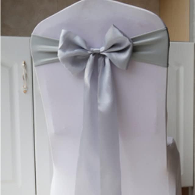 25pcs Satin Spandex Chair Sash Bands for Wedding Event Hotel Decor Chair Ribbon Sash Bow Knot Tie Burgundy (Silver Grey)